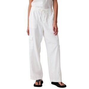 Gap linen cotton pull on cargo wide leg lightweight relaxed fit white pants L